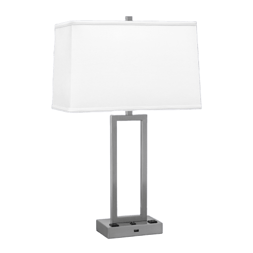 Single Nightstand Lamp, 29" H, 2 Outlets, 1 USB, Brushed Steel